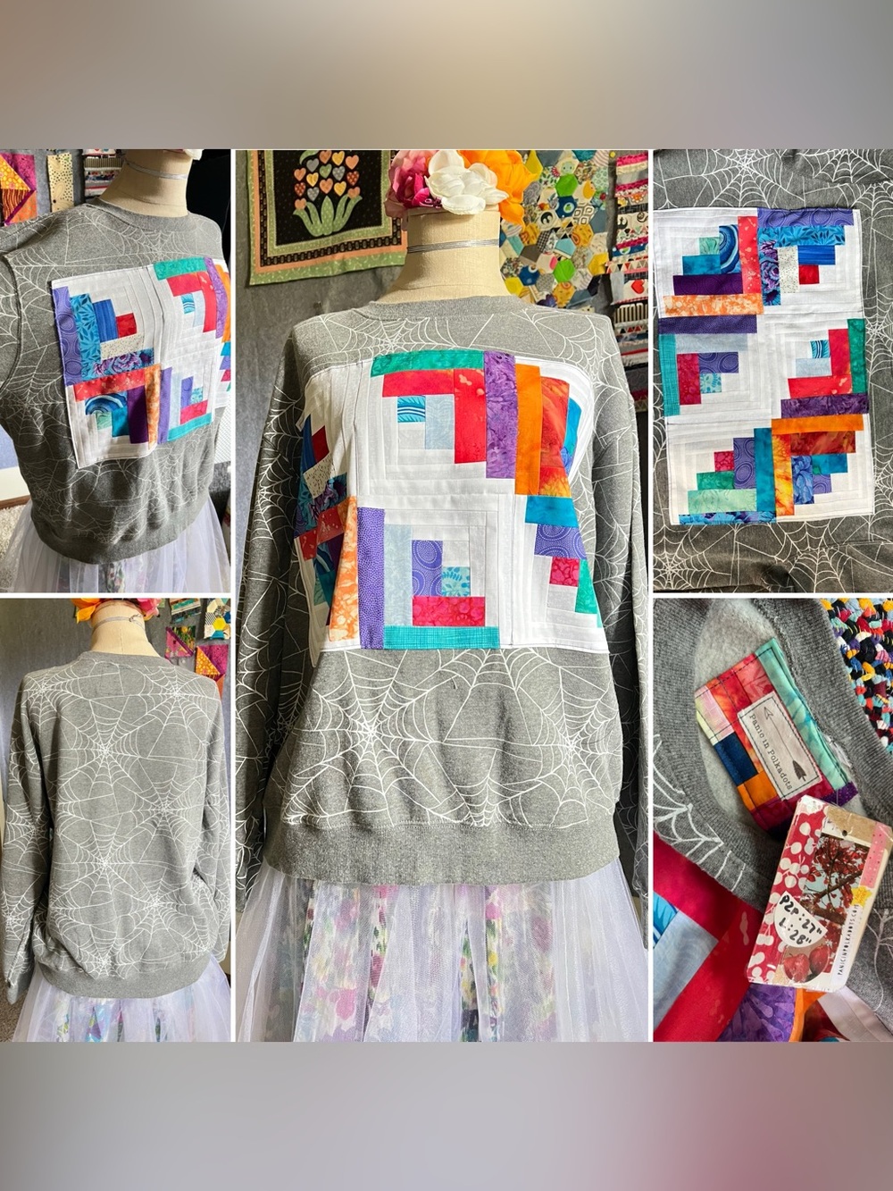 Quilty Crewneck Sweatshirt - Spiderwebs Log Cabin